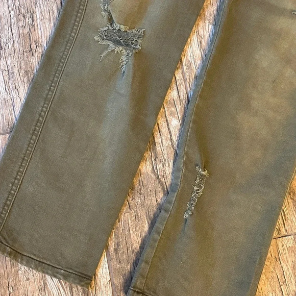 Free people olive green button fly distressed crop pants 4 - Picture 2 of 9